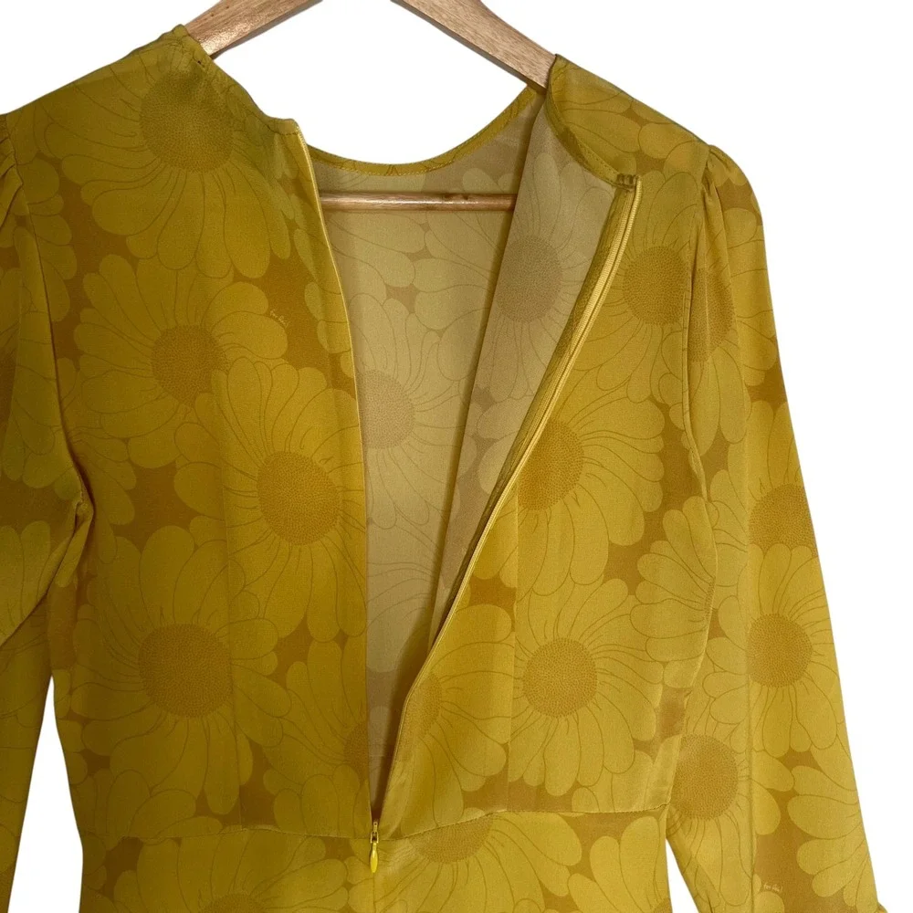 Realisation Par The Mary Jane Yellow Sunflower Silk A Line Mini Dress SZ S - Picture 7 of 13